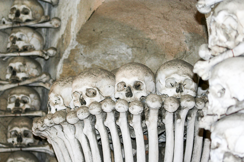 Skulls and bones inside Sedlec Ossuary, kutna hora czech republic