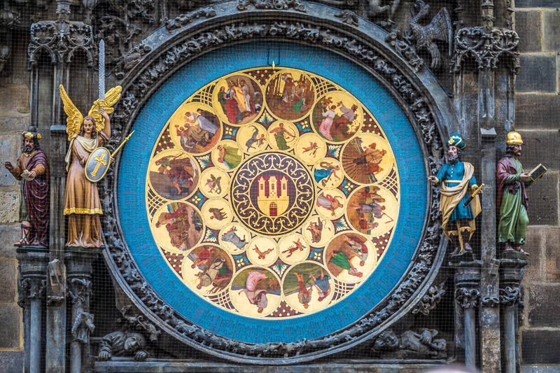 Astronomical timepiece  close-up, orloj successful  Prague aged  municipality  square, Czech Republic