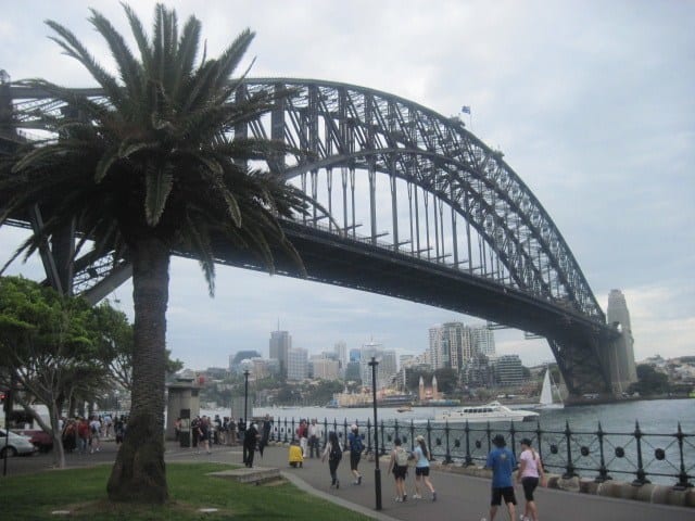 people walking under the Sydney Harbour Bridge