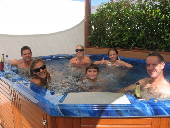 people in a hot tub