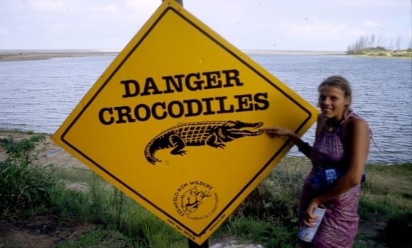 caroline putting to danger crocodile sign
