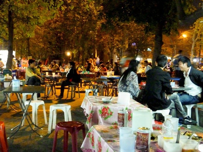 people eating at outdoor restaurant