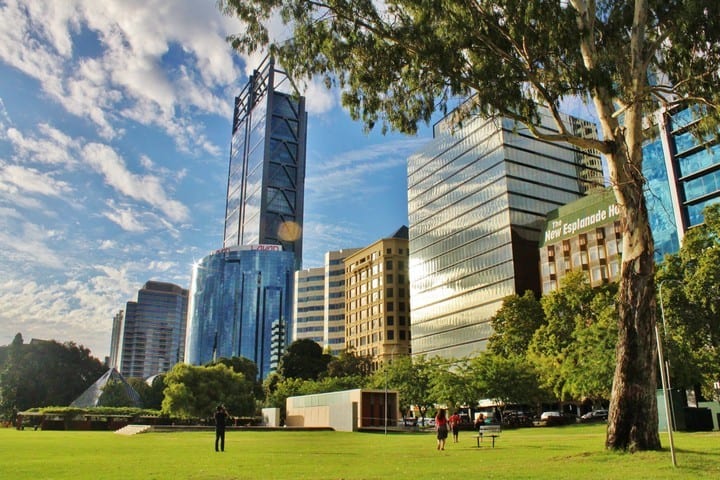 park in front of perth skyline
