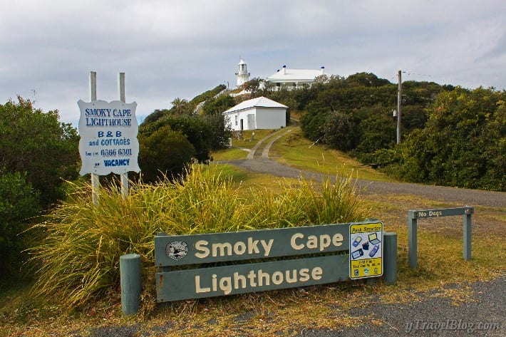 Smoky Cape Lighthouse with sign out the front