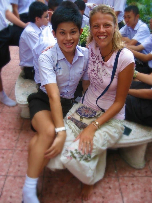 caz posing with thai student