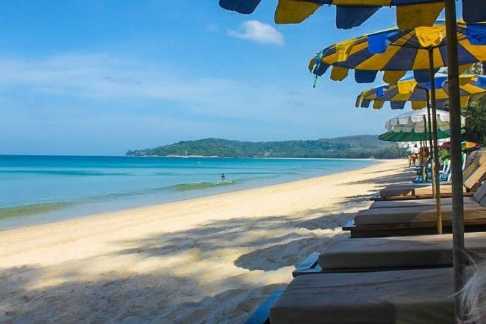 umbrellas and beach chairs on a beach