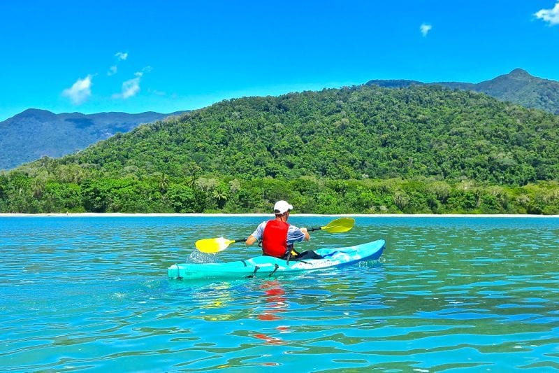 a man kayaking