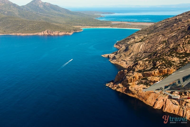 aierial view of secluded Wineglass Bay 