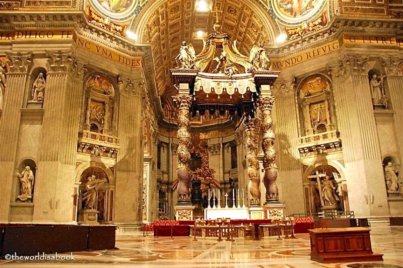 The papal altar inside St. Peter’s Basilica, Rome, Italy