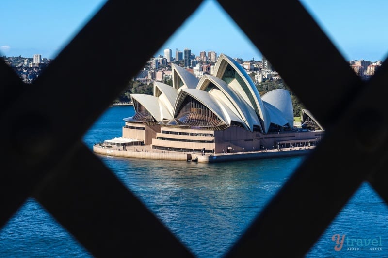 View of opera house walking across the Sydney Harbour Bridge 