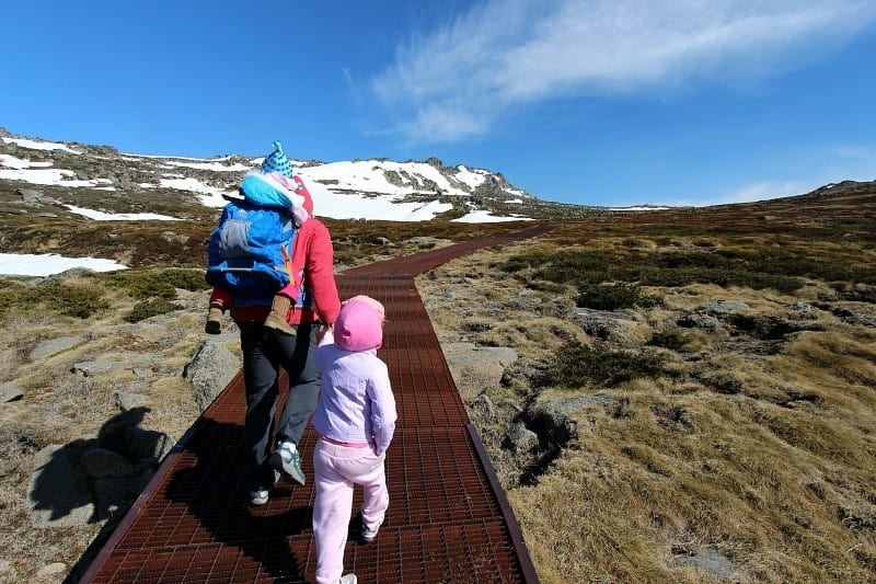 people walking up the trail of Mount Kosciusko