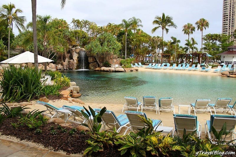 deck chairs surrounding pool at Marriott Resort - Gold Coast, Queensland, Australia