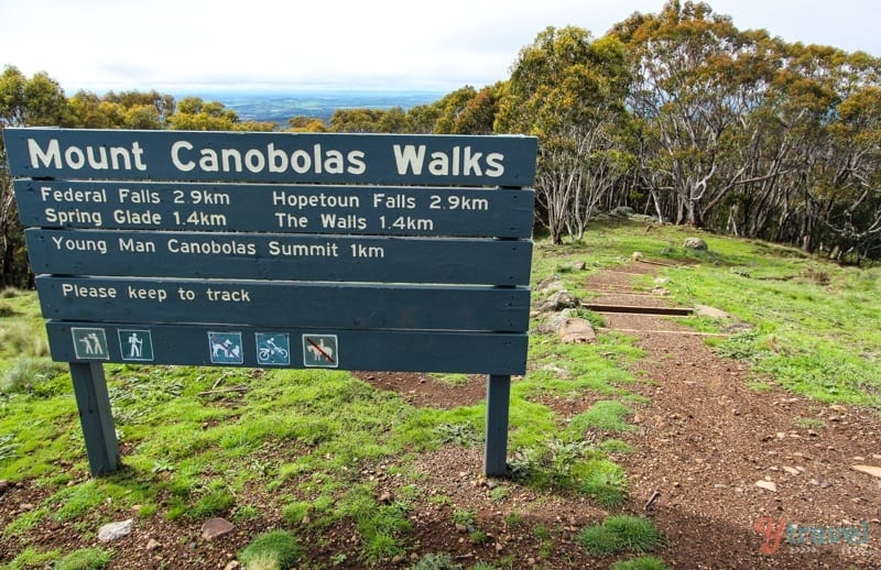 sign saying Mount Canobolas Walks beside trail