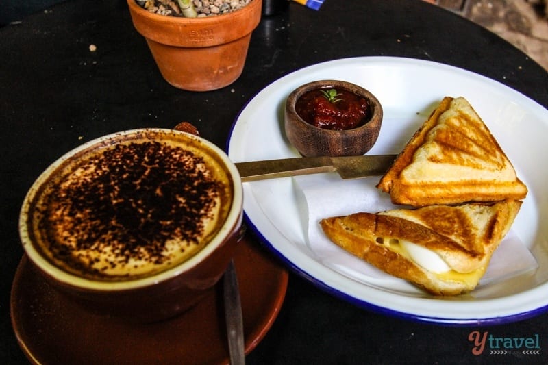 toasted sandwich and coffee