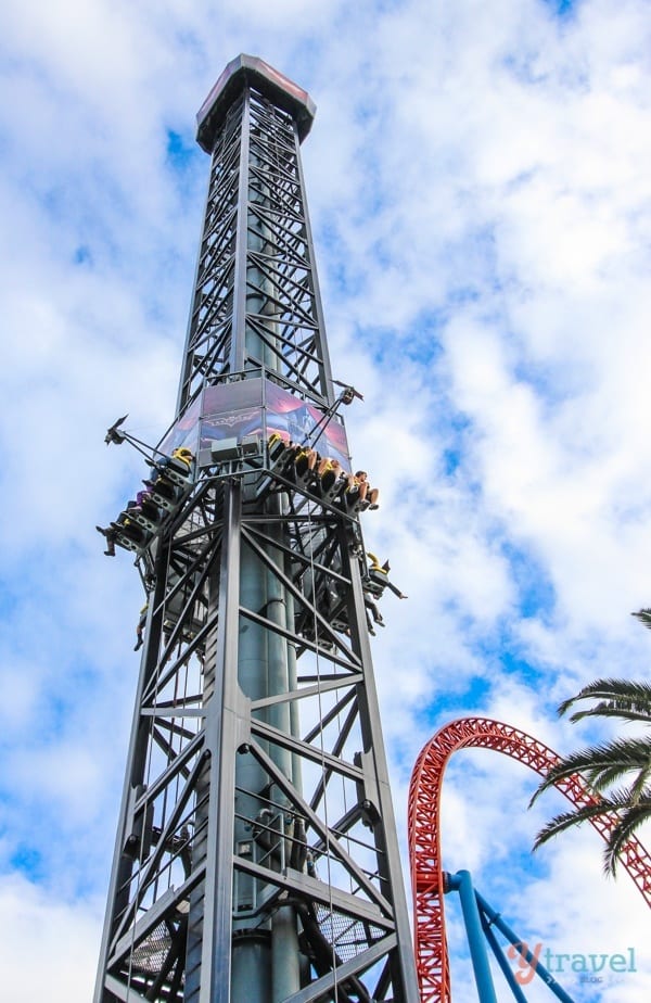 drop tower ride in a theme park