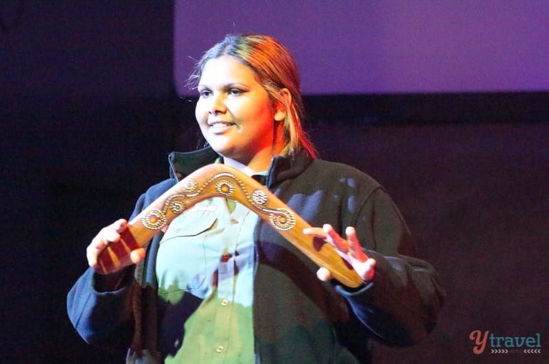 woman holding a boomerang