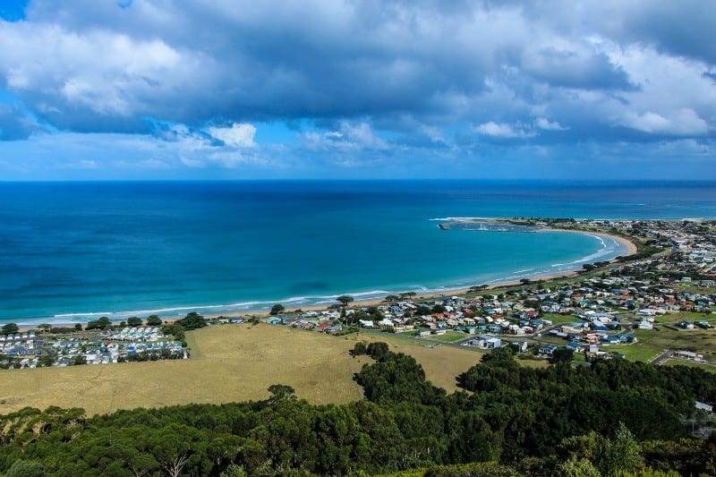 aerial view of town on Apollo Bay
