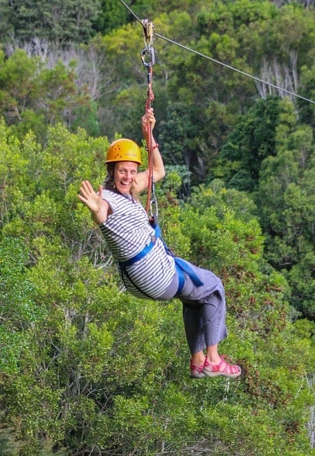 woman on a zip line