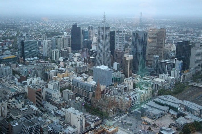 Ariel view of Melbourne city skyline