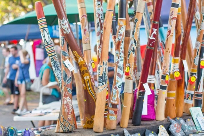 stall filled with didgeridoos at Mindil Beach Markets - Darwin