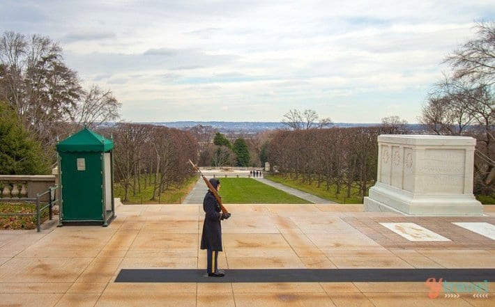soldier in front of Tomb of the Unknown Soldier, Arlington National Cemetery - Washington DC