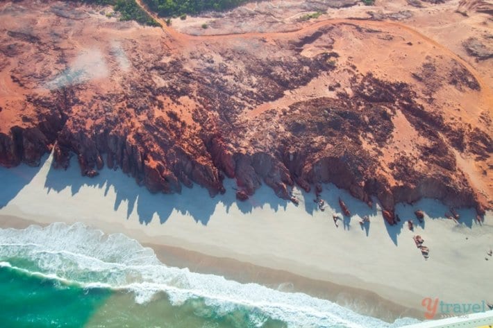 birds eye view view of red cliffs and ocean at Cape Leveque