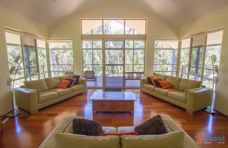 a large living room with large windows