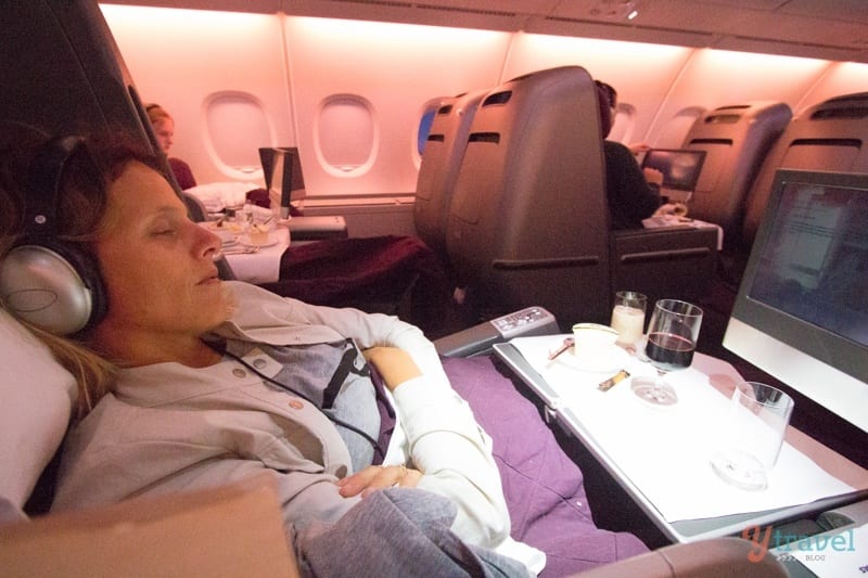 woman sleeping on an airplane