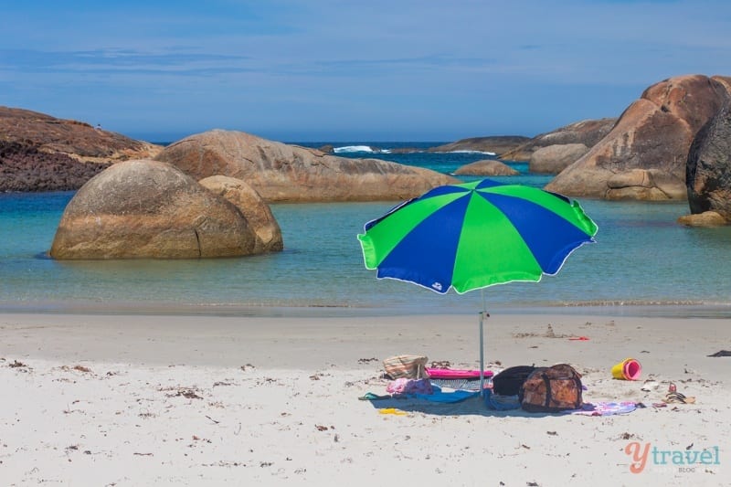 An umbrella on a beach
