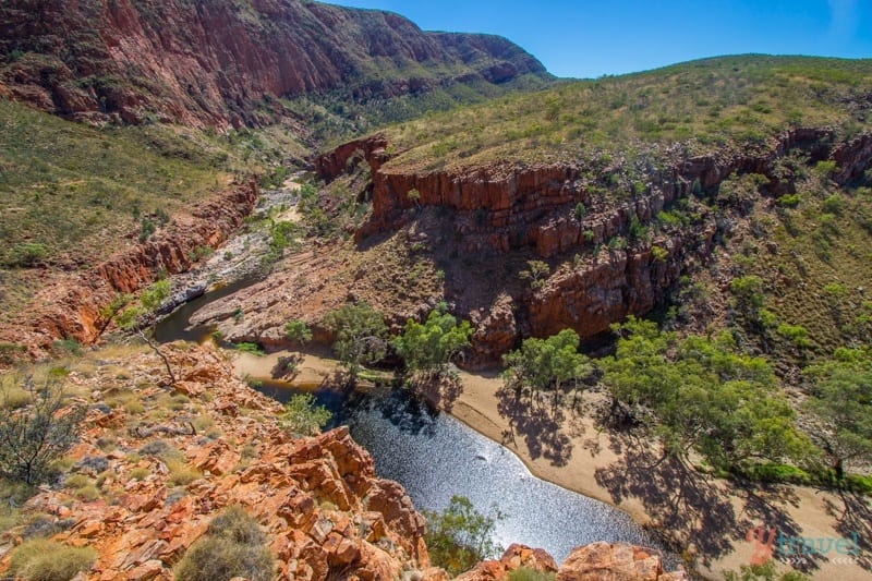 aerial view of river and Ormiston Gorge, 