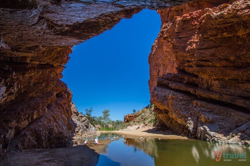 hole in rock face adn water hole at Simpsons Gap - 
