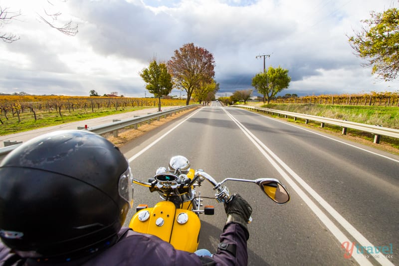 A motorcycle driving on the road
