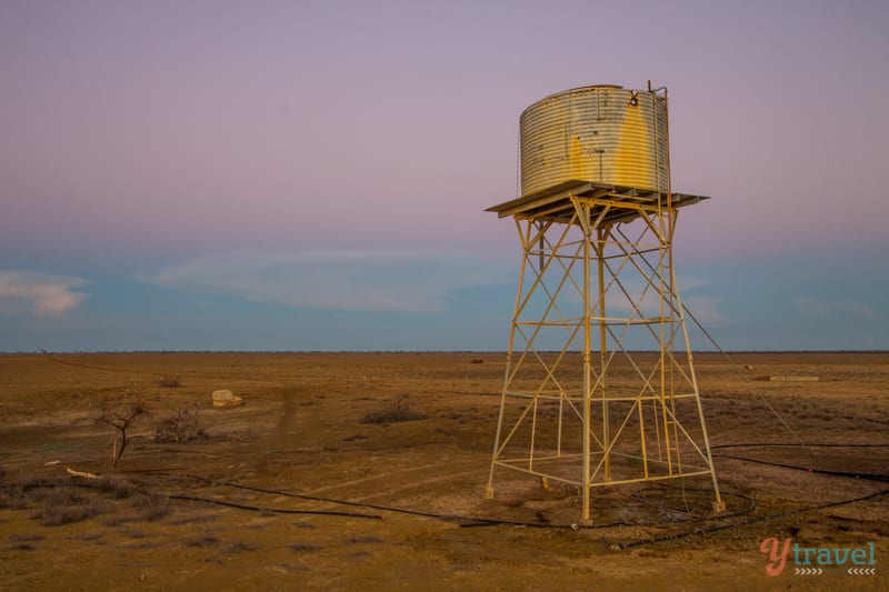 water tower in outback at sunset on Camden Park Station, Longreach, Queensland, Australia