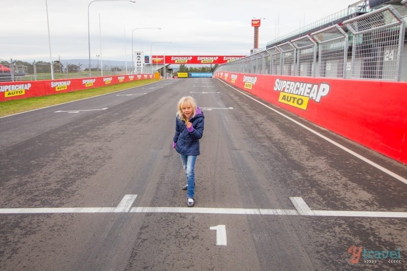 young girl on Mount Panorama Racing Circuit
