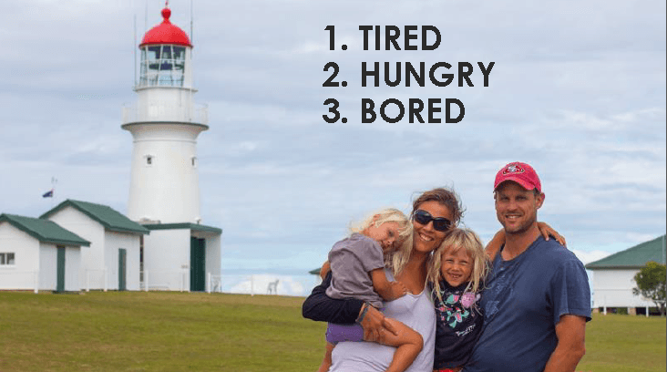 family ppsing in front of lighthouse