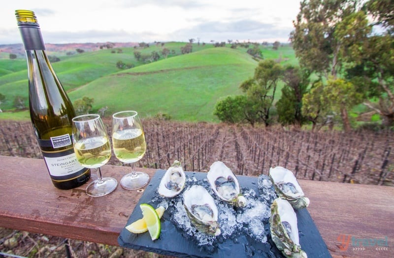 oysters and wine on a table