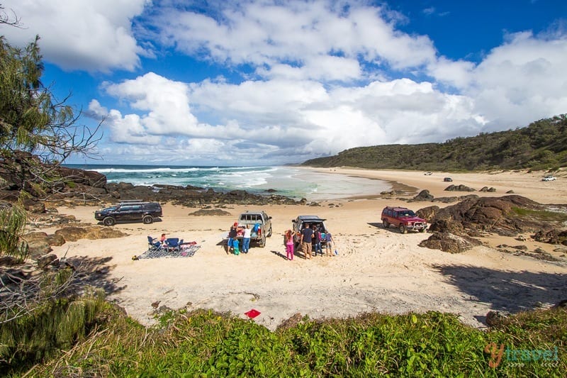 4WD cars on beach at Double Island Point, 