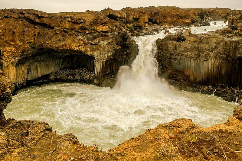 Aldeyjarfoss waterfall running over cliff