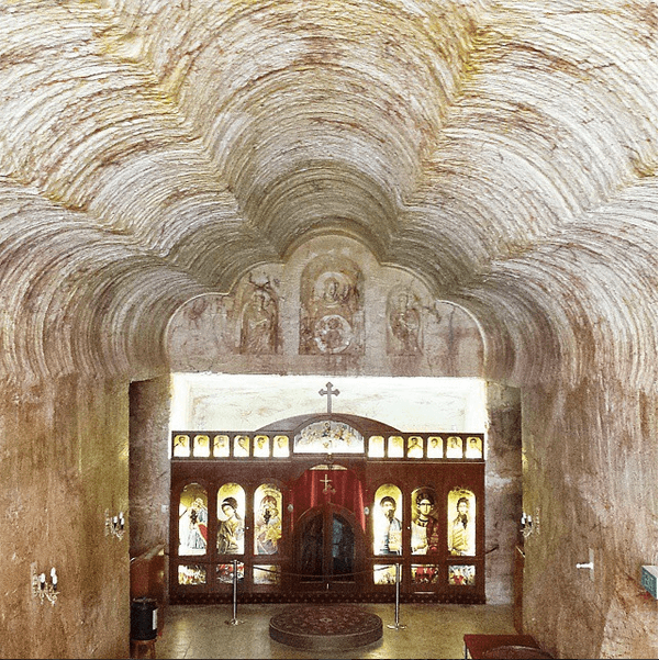 underground building with altar inside