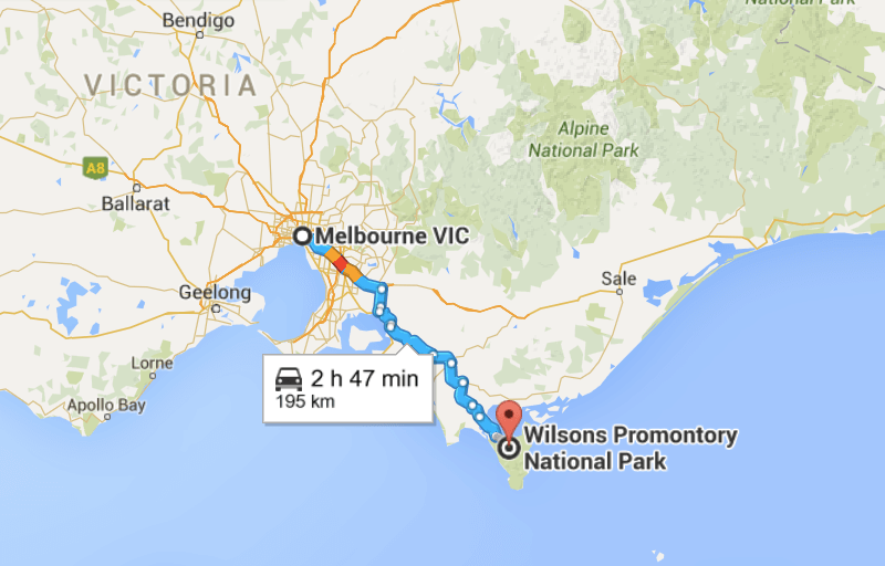 Map of melbourne to wilsons prom