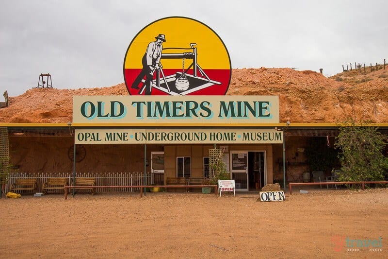 outside of old timers mine with giant sign