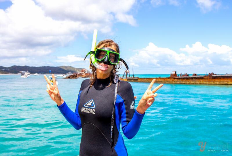 woman wearing snorkeling gear 