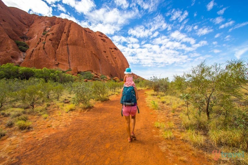caz walking around Uluru base walk  with savannah on shoulders