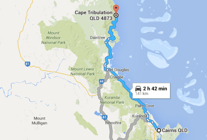 Map of cairns to cape trib distance
