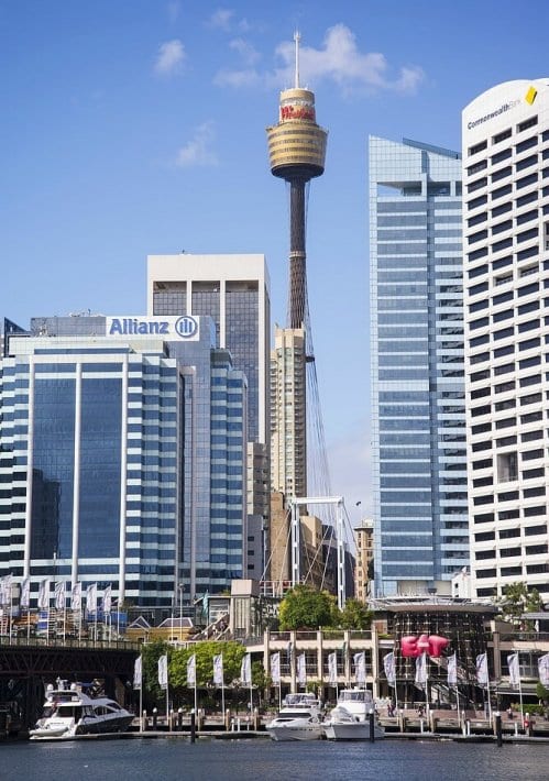 sydney tower in the middle of high rises