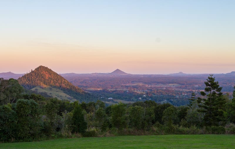 sunset over the hinterland from James Mckane Memorial Lookout
