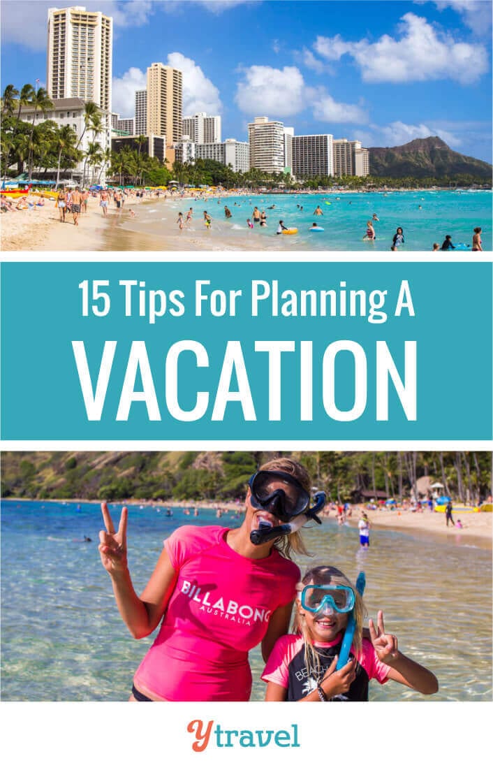 Planning a trip can be overwhelming and time-consuming. Here are15 steps to plan your trip and take the stress out of booking your next vacation. Tips include how to get deals on flights, accommodation, tours, rental cars and activities. Plus important things like visas and passports. Don't plan a family vacation before reading these travel tips!