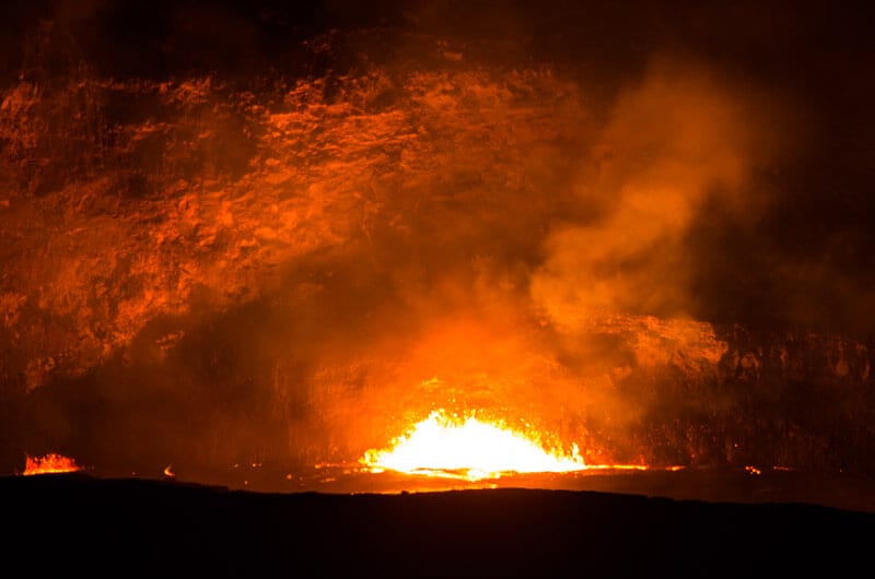 Night time view of lava in Kilauea - Volcanoes National Park, Big Island Hawaii