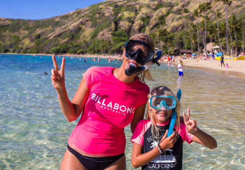 Snorkeling at Hanauma Bay - one of the best things to do in Hawaii with kids