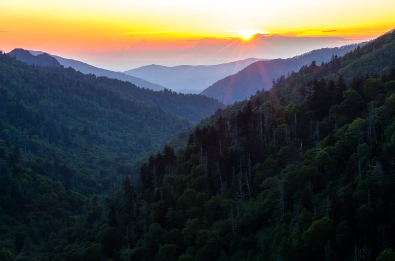 Sunset at Morton Overlook in The Great Smoky Mountains National Park. 